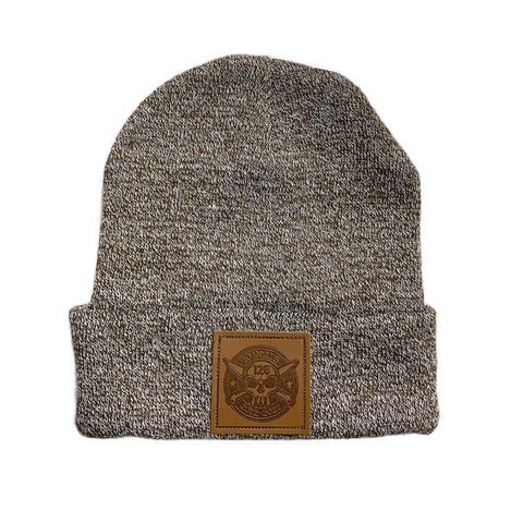 10 Year Anniversary Eco Leather Patch Beanie  (Heather Oatmeal)