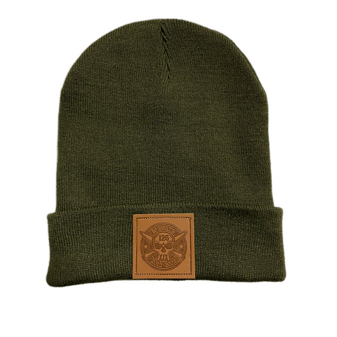 10 Year Anniversary Eco Leather Patch Beanie  (Olive Green)