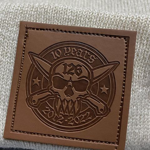 10 Year Anniversary Eco Leather Patch Beanie  (Sand)