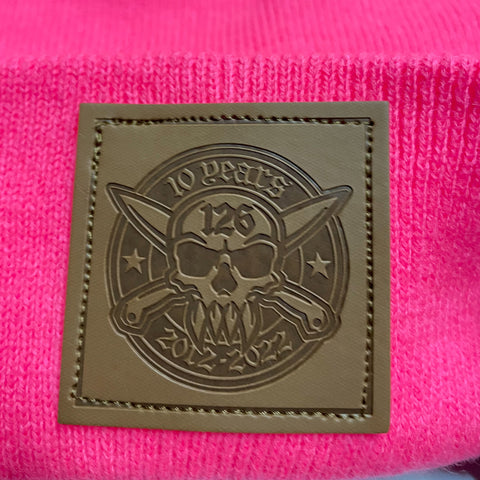 10 Year Anniversary Eco Leather Patch Beanie  (Fluo Pink)