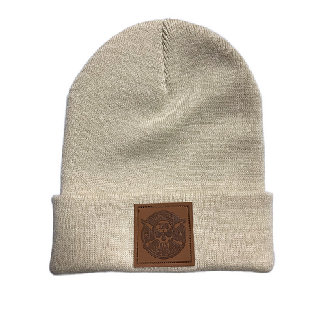 10 Year Anniversary Eco Leather Patch Beanie  (Sand)