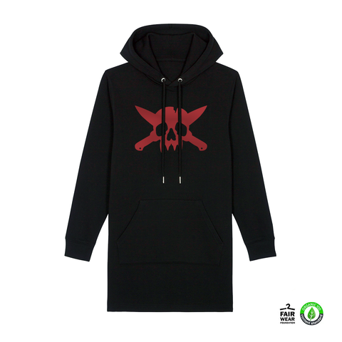 Skull logo Black Hooded Sweatdress (Fair Trade - Organic Cotton)