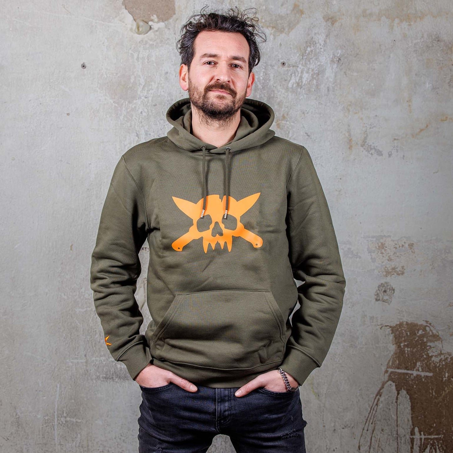 Skull logo Khaki Hoodie (Fair Trade/Organic Cotton)