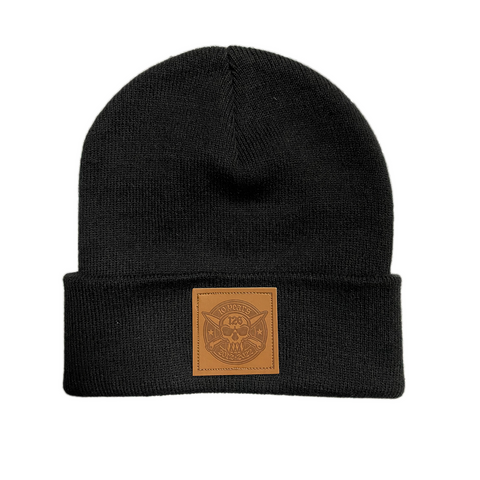10 Year Anniversary Eco Leather Patch Beanie  (Black)