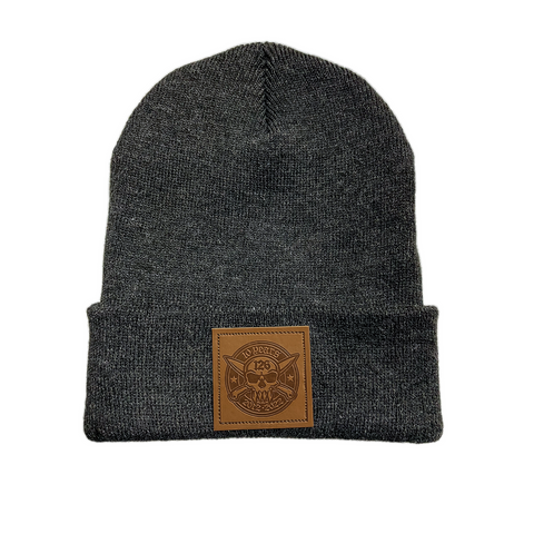 10 Year Anniversary Eco Leather Patch Beanie  (Charcoal)