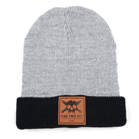Eco Leather Patch Beanie  (Winter Two Tone)