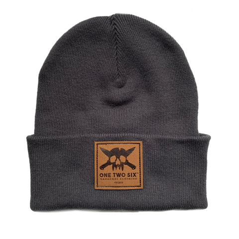Eco Leather Patch Recycled Beanie (Charcoal)