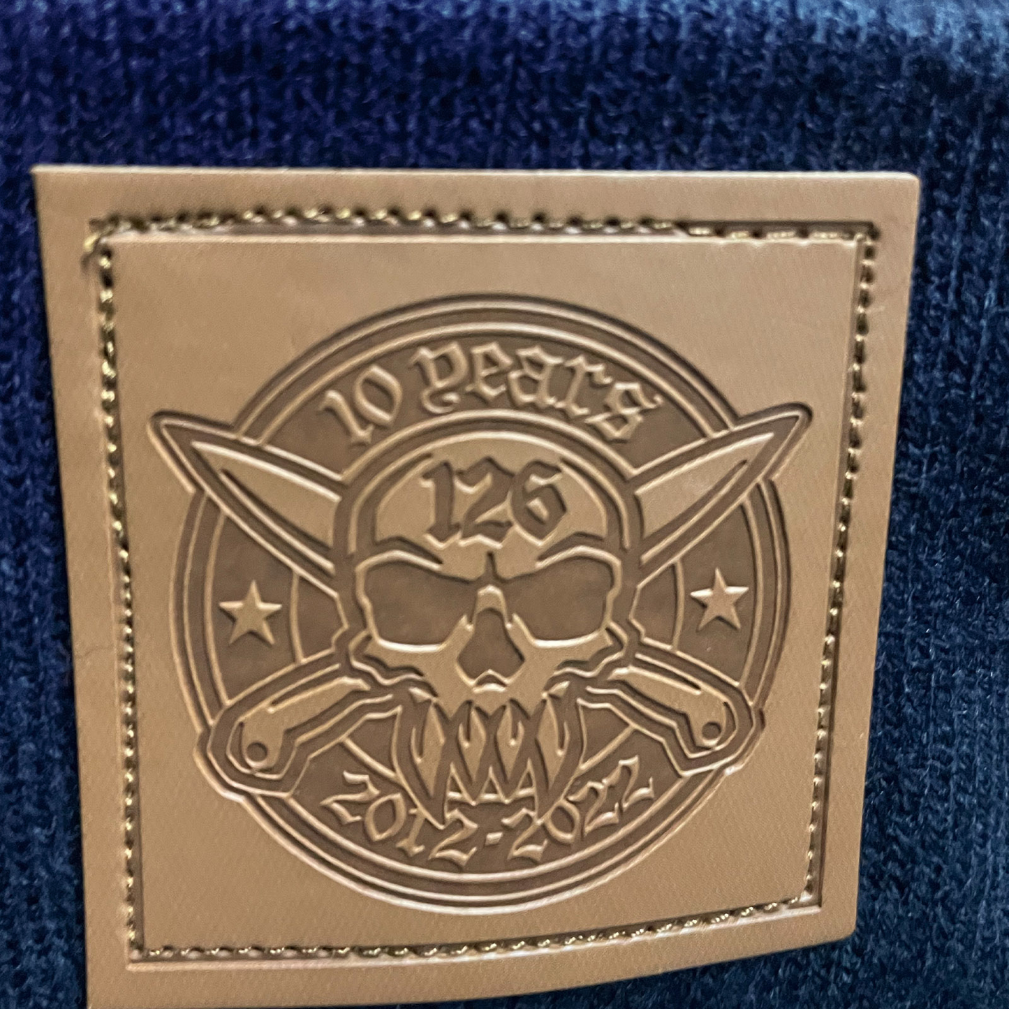 10 Year Anniversary Eco Leather Patch Beanie  (French Navy)